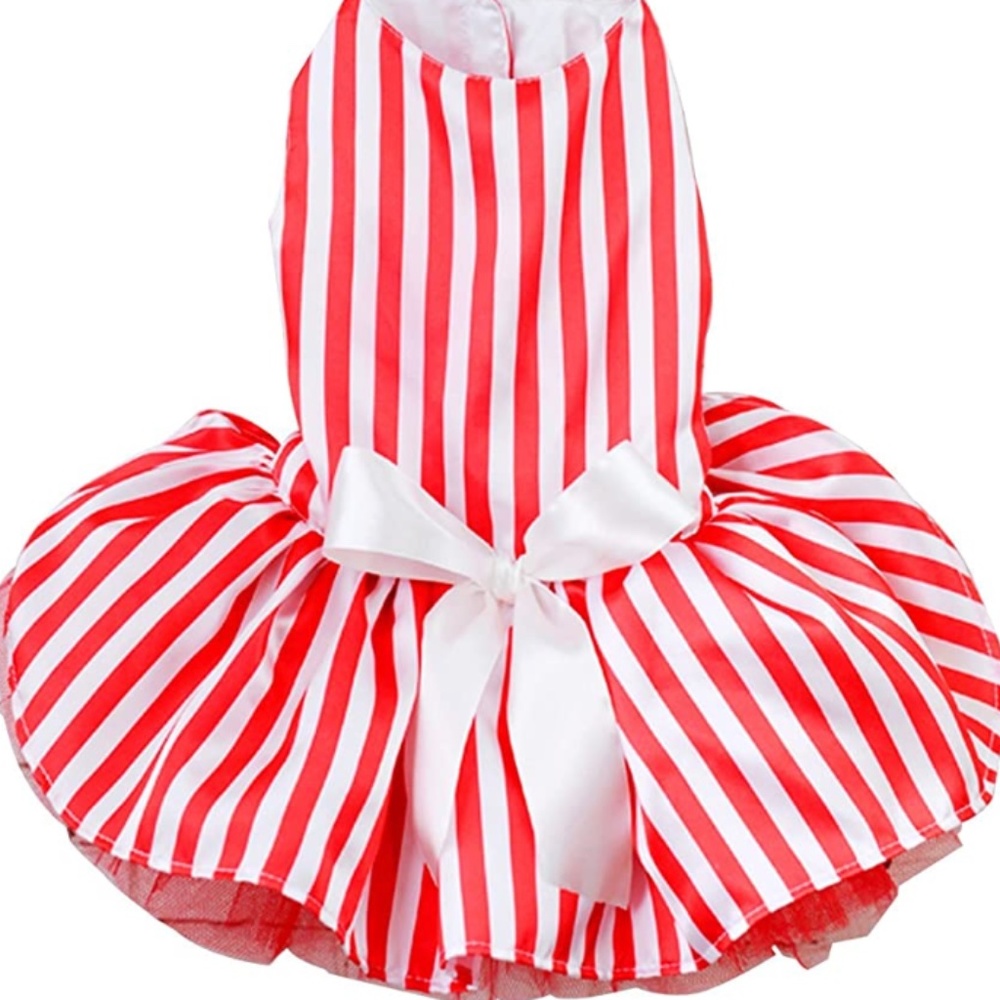 Small dog striped dress with tulle underskirt